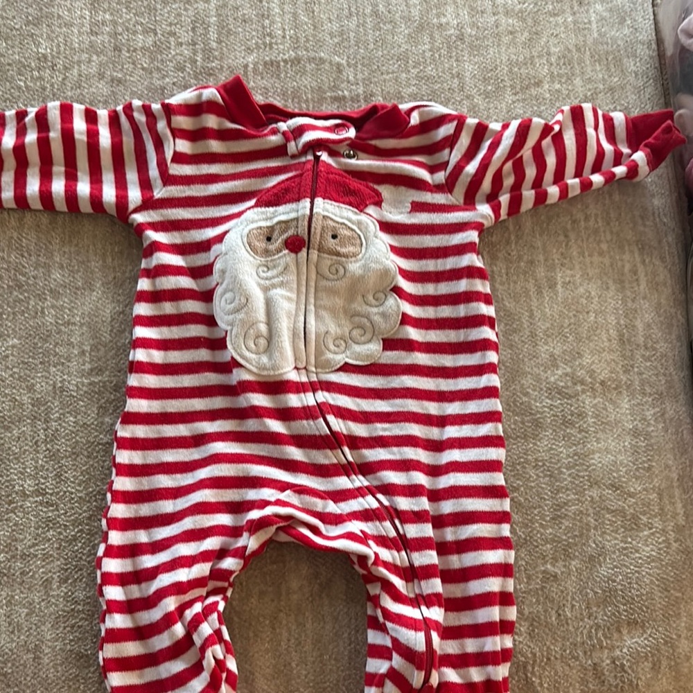 Carter's Red and White Striped Footies with Santa